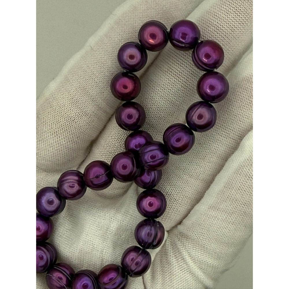 Genuine Cultured Freshwater Ringed Pearl Stretch Bracelet Purple 5mm Women’s 7” - Picture 4 of 7